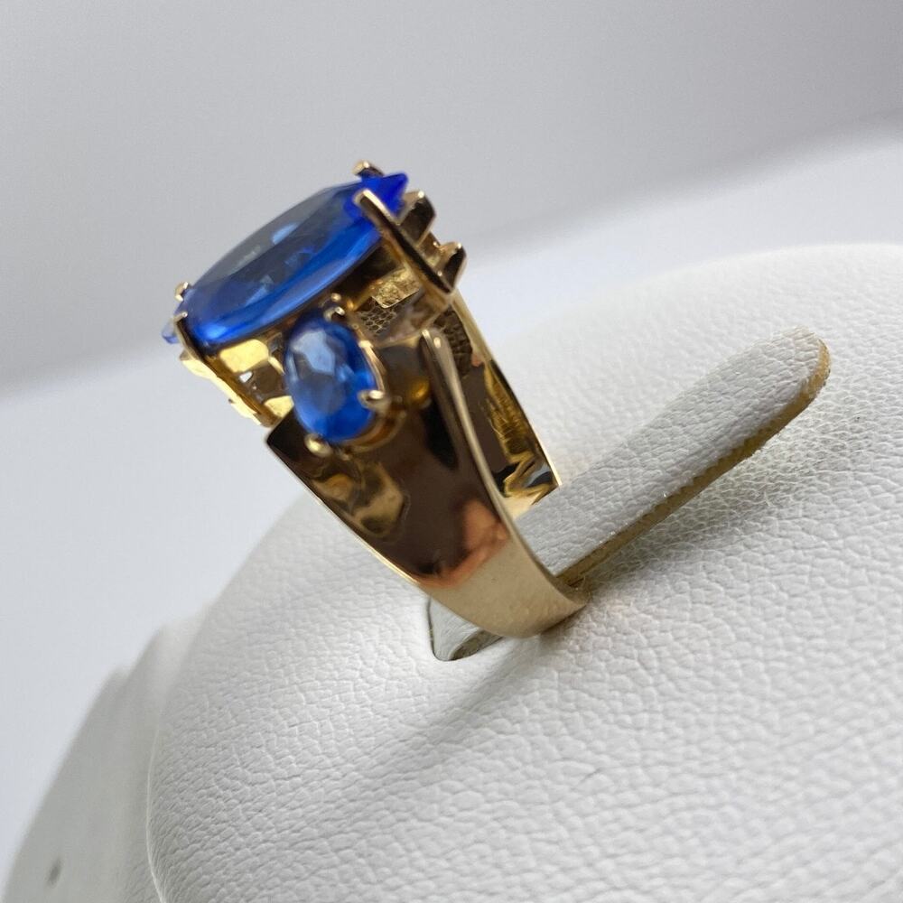 10K Gold Tanzanite Ring Marquise Center 3 Stone Statement Size 6 - Picture 7 of 14